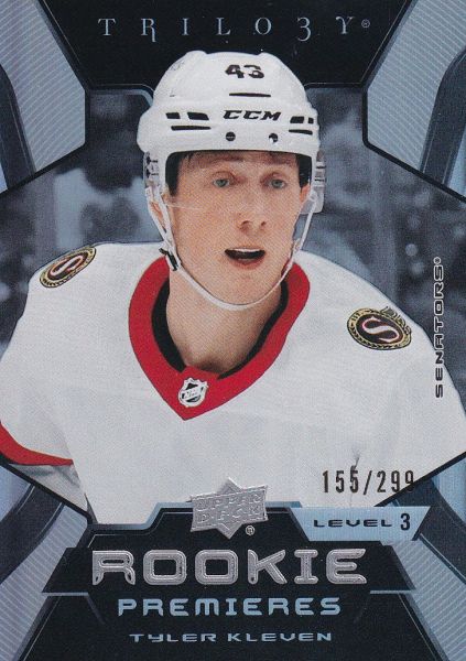 insert RC karta TYLER KLEVEN 23-24 Trilogy Rare Rookie Premieres Level 3 /299